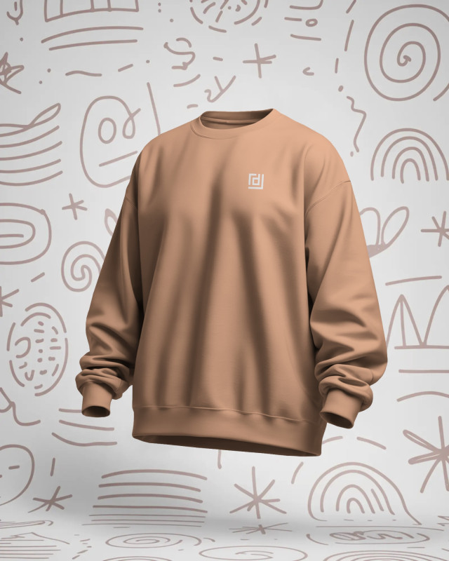 DRIFFTED RegularFit Unisex Sweatshirt, Solid Embroidered Sweatshirt peach
