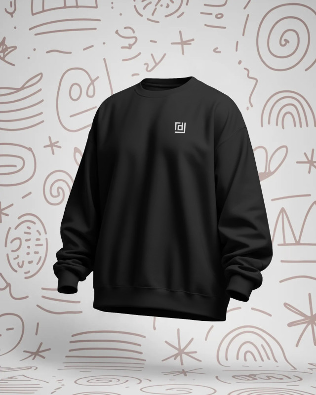 DRIFFTED RegularFit Unisex Sweatshirt, Solid Embroidered Sweatshirt Black