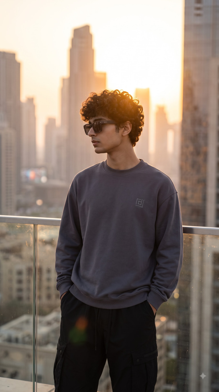 DRIFFTED RegularFit Unisex Sweatshirt, Solid Embroidered Sweatshirt Charcoal Grey