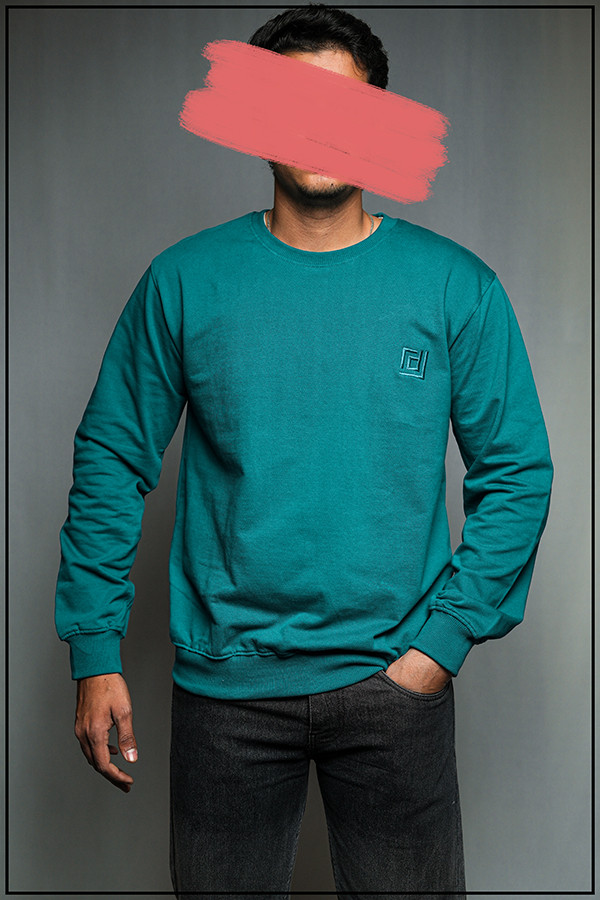 DRIFFTED RegularFit Unisex Sweatshirt, Solid Embroidered Sweatshirt Teal