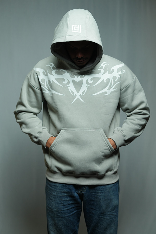 Oversized Hoodie | Glow in Dark | Silver Grey | Premium Cotton-Fleece |  DRIFFTED  CLOTHING