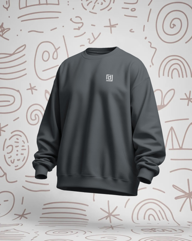 DRIFFTED RegularFit Unisex Sweatshirt, Solid Embroidered Sweatshirt Charcoal Grey